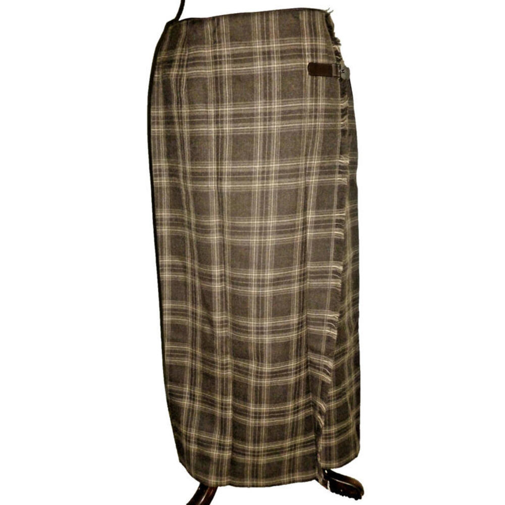 NEW  RAFAELLA 100% Wool Mini‎ Wrap Skirt Tartan Plaid Long sz 8P